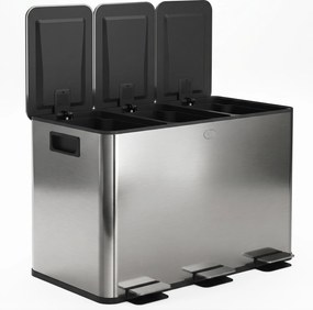 HOMCOM Coș de Gunoi cu 3 Compartimente de 20L, cu Pedală și Capace Silențioase, Ideal pentru Organizare, Dimensiuni 61,9x36,6x56,7 cm, Argintiu | Aosom Romania