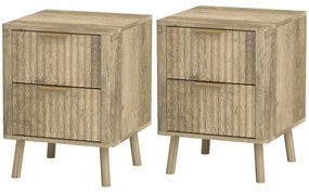 HOMCOM Lot de 2 noptiere cu 2 sertare canelate pentru cameră de dormit, sufragerie, 40 x 40 x 53 cm, stejar | Aosom Romania