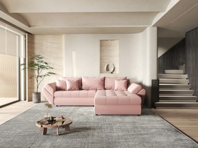 Colțar extensibil dumonde cu ladă de depozitare si sezut confortabil din spuma high-density, Loana Royal Pink II 270x185 cm