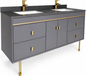 Set Mobilier baie NOBLE 150 cm, MDF, blat ceramic, oglinda LED, sistem soft-close