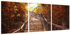 Tablou - Scări în natură în toamnă (cu ceas) (90x30 cm)