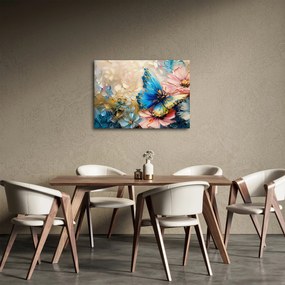 Tablou - Pictura de flori și fluturi (70x50 cm)
