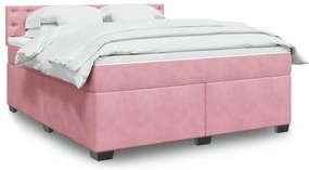 vidaXL Pat box spring cu saltea, roz, 180x200 cm, catifea