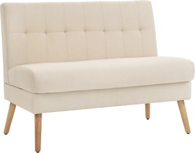 HOMCOM Canapea 2 locuri, spătar capitonat, picioare din lemn, tapițare groasă, aspect de in, pentru spații mici, bej | Aosom Romania