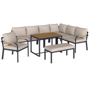 Outsunny Set mobilier grădină 7 piese Colțar modular exterior cu masă WPC și pouf bej și gri | Aosom Romania