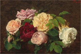 Tablou - Henri Fantin-Latour, Roses de Nice on a Table, reproducere (90x60 cm)