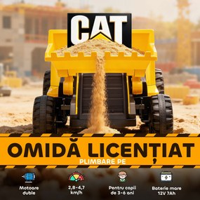 AIYAPLAY Ruspa Electrică pentru Copii 3-6 Ani Marca Oficială Caterpillar 12V cu Telecomandă, Galben | Aosom Romania