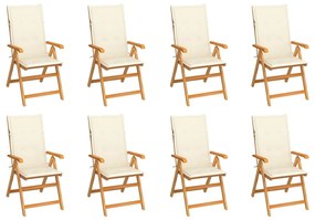 vidaXL Scaune de grădină rabatabile cu perne, 8 buc., lemn masiv tec