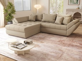 Colțar extensibil dumonde cu ladă de depozitare si sezut confortabil din spuma high-density, Loana Enjoy Camel 270x185 cm