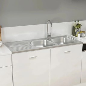 Chiuveta bucatarie cu 2 cuve, argintiu, 1200x600x155 mm, otel 1200 x 600 x 155 mm