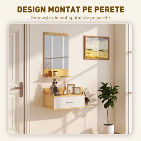 HOMCOM Set de Intrare cu Oglindă cu Raft și Dulap Suspendat cu Sertar și 2 Rafturi Deschise, din Lemn și Sticlă | Aosom Romania