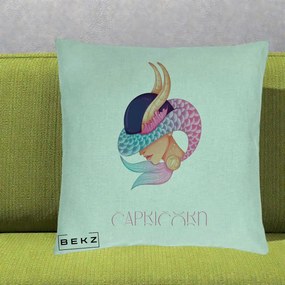 Perna Personalizata Zodiac Capricorn Cowgirl, 40x40 cm, Verde Menta, Husa Detasabila, Perna Inclusa, BEKZ®