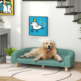 PawHut Canapea Elegantă pentru Animale de Companie, Pat Înălțat cu Pernă Moale, Cadru din Lemn, Verde, 98x67x25cm | Aosom Romania