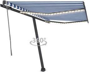 vidaXL Copertină automată, senzor vânt & LED, albastru&alb, 300x250 cm