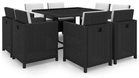 42543 vidaXL Set mobilier de exterior cu perne, 9 piese, negru, poliratan