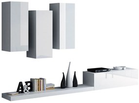 Camera de zi Charlotte A118Alb lucios, Alb, Părți separate, Cu comodă tv, MDF, PAL laminat, 300x42cm, 83 kg