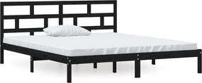 vidaXL Cadru de pat dublu, negru, 135x190 cm, lemn masiv