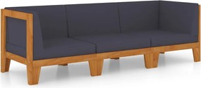 vidaXL Set mobilier grădină cu perne, 3 piese, lemn masiv acacia