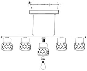 Eglo 39855 - Lustră HILCOTT suspendată pe cablu, 5xE27/40W/230V