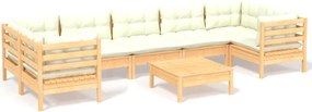 vidaXL Set mobilier de grădină cu perne, 8 piese, crem, lemn de pin