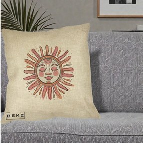 Perna Decorativa Soare Roz Tribal, 40x40 cm, Crem, Husa Detasabila, Perna Inclusa, BEKZ®