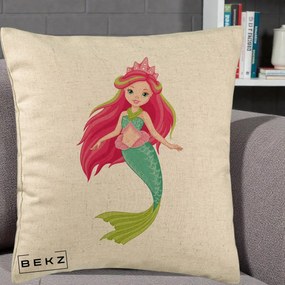 Perna Decorativa Sirena Roz cu Coroana, 40x40 cm, Bej, Husa Detasabila, Perna Inclusa, BEKZ®
