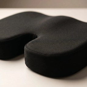 Perna ortopedica sezut memory foam cu strat gel racoritor detasabil, husa catifea, Negru