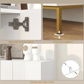 HOMCOM Bufet Modern pentru Living cu 4 Uși și Rafturi Reglabile, Închidere Moale, 140x40x75 cm, Alb | Aosom Romania