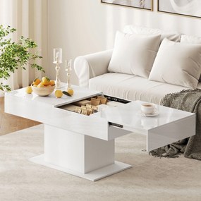 HOMCOM Măsuță de Cafea Extensibilă cu Compartiment, Măsuță de Sufragerie Modernă cu Picioare Antiderapante, Măsuță de Living pentru Acasă Birou, 108-178,5x53x49 cm, Alb Lucios | Aosom Romania