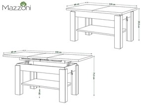 Mazzoni ASTORIA Stejar Artisan/Bej (Șampanie) - MĂSUȚĂ EXTENSIBILĂ MĂSUȚĂ DE CAFEA CU RAFT