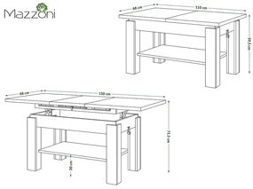 Mazzoni ASTORIA Stejar Artisan/Bej (Șampanie) - MĂSUȚĂ EXTENSIBILĂ MĂSUȚĂ DE CAFEA CU RAFT