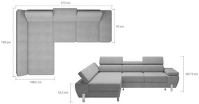 Coltar living extensibil Molina Mini pe stanga – L277 x l189 x h90 cm