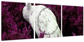 Tablou - Păun alb (cu ceas) (90x30 cm)