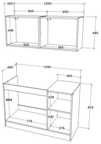 Bucatarie Taco, Alb, L 120 cm