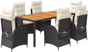 vidaXL Set mobilier de grădină cu perne, 7 piese, negru, poliratan