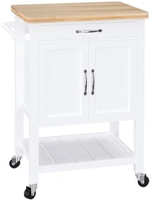 Carucior de bucatarie HOMCOM din lemn alb 65x48x90cm | Aosom RO