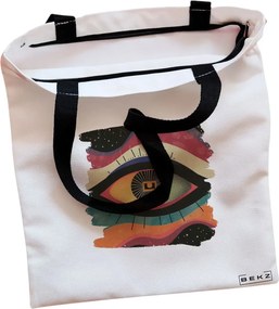 Sacosa de Panza pentru Cumparaturi, Geanta Tote, model Celestial Eye 7, Cu fermoar, 38x34.5 cm, Alba, BEKZ®