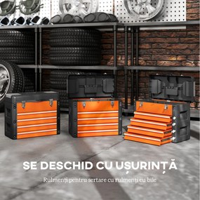 HOMCOM Cutie pentru Unelte cu 4 Sertare și Compartiment Superior din Oțel și Plastic, Portocaliu și Negru | Aosom Romania