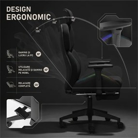 LUMINA X-Motion Pro – Scaun Gaming & Office Premium cu LED RGB și Suport pentru Picioare – Confort Inteligent și Design Spectaculos, Textil, Negru/Mov