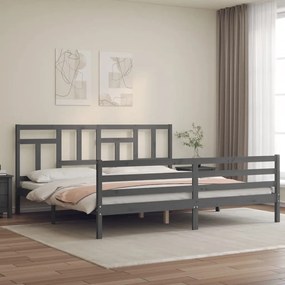 3194983 vidaXL Cadru pat cu tăblie 200x200 cm, gri, lemn masiv