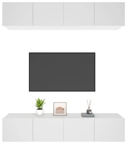 Comode TV, 4 buc., alb, 80x30x30 cm, lemn compozit 4, Alb, 80 x 30 x 30 cm