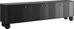 Comodă TV Vesper 4D 187 cm - negru / mânere aurii / picioare sferice