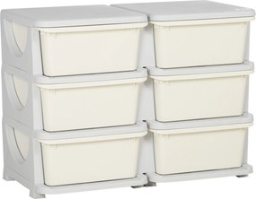 HOMCOM Comodă cu 6 Sertare pentru Copii 3-6 Ani cu Margini Rotunjite, din PP Crem, 75x37x56.5 cm | Aosom Romania