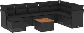 vidaXL Set mobilier de grădină cu perne, 9 piese, negru, poliratan