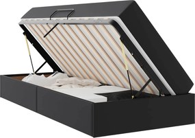 vidaXL Pat cu saltea și spațiu de depozitare 2 pcs Negru Piele