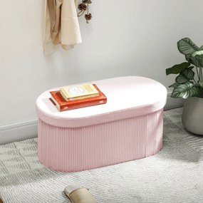 HOMCOM Pouf pliabil cu spațiu de depozitare modern, tapițat cu catifea, 72L, pentru living și dormitor, 76x38x35 cm, Roz | Aosom Romania
