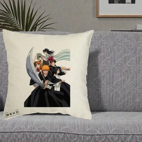 Perna Personalizata Bleach Grup Complet Ichigo si Prietenii, 40x40 cm, Ecru, Husa Detasabila, Perna Inclusa, BEKZ®