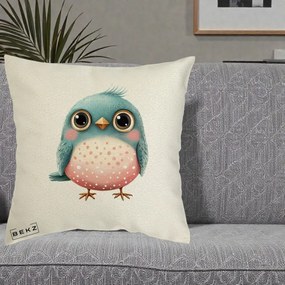 Perna Decorativa Pasare Teal-Roz cu Pete, 40x40 cm, Ecru, Husa Detasabila, Perna Inclusa, BEKZ®