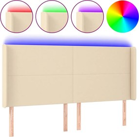 vidaXL Tăblie de pat cu LED, crem, 183x16x118/128 cm, textil