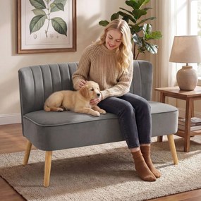 HOMCOM Canapea design retro 2 locuri, picioare din lemn, 117 cm x 56,5 cm x 77 cm, Gri închis | Aosom Romania
